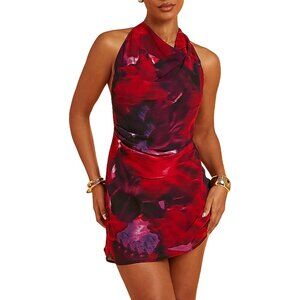 Women's Tie Dye Cowl Neck Mini Dress Polyester Halter Night Out